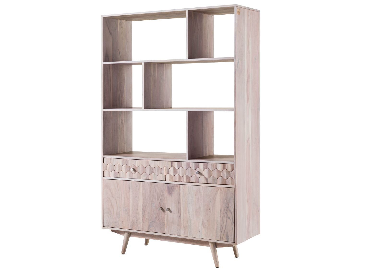 Massivmoebel24 Bücherregal MOSAYK Akazie Massivholz weiß, 1-tlg., Akazie 115x42x185 cm (BxTxH) weiß lackiert