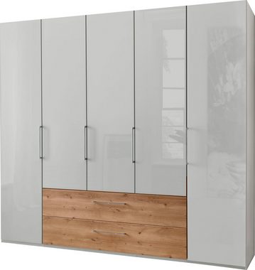 WIEMANN Kleiderschrank Metz hochwertige Glasfront inkl. Schubkästen im Holzfarbton