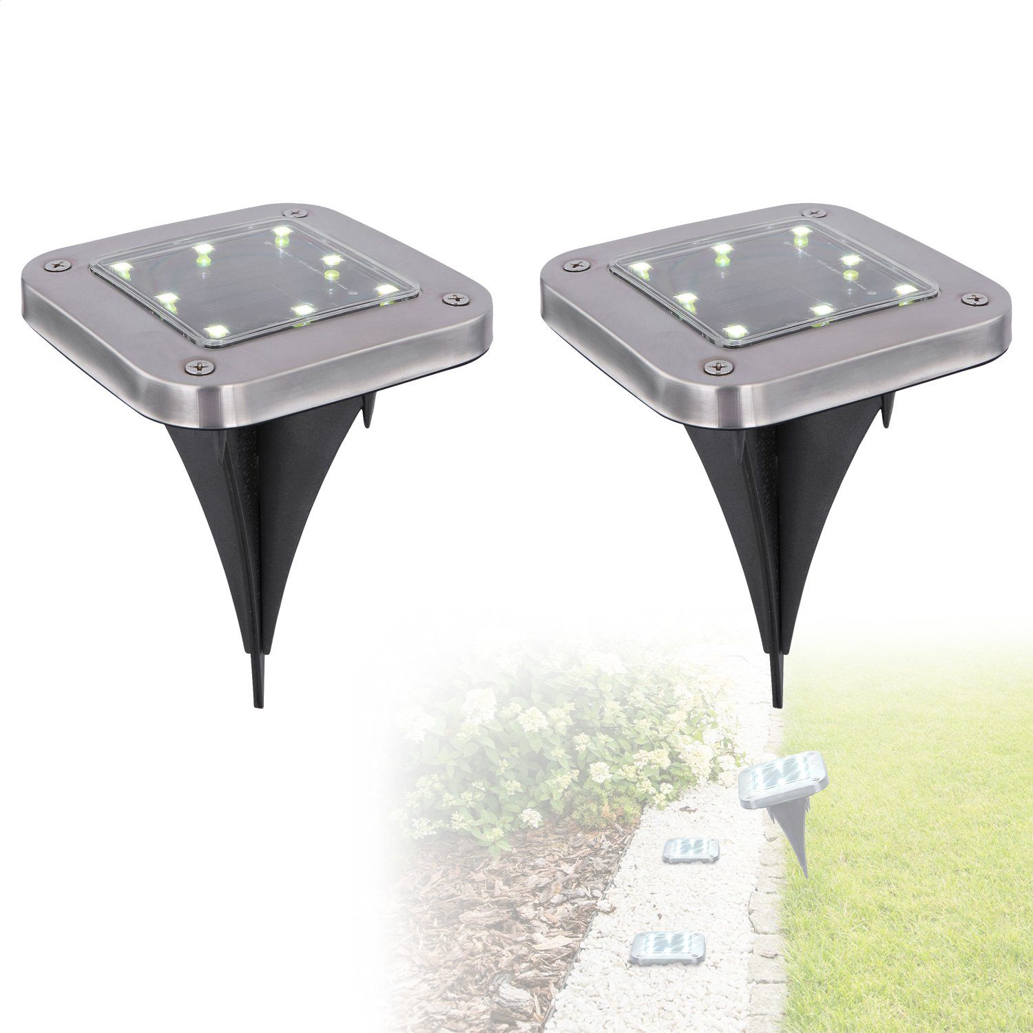 bmf-versand LED Solarleuchte Solarleuchte Garten 2er-Set Wegelampe Solarlampe Außen Leuchte Solar, Wegeleuchten Solar, Gartenleuchte, LED fest integriert, kaltweiß, Wegebeleuchtung