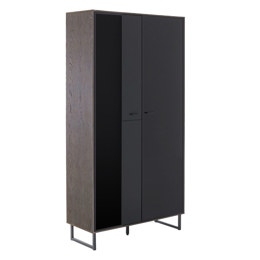 Lomadox Vitrine VARAZZE-05 Softblack mit Eiche Furnier, Softclose, 1 Tür mit Glas, 1 Glastür