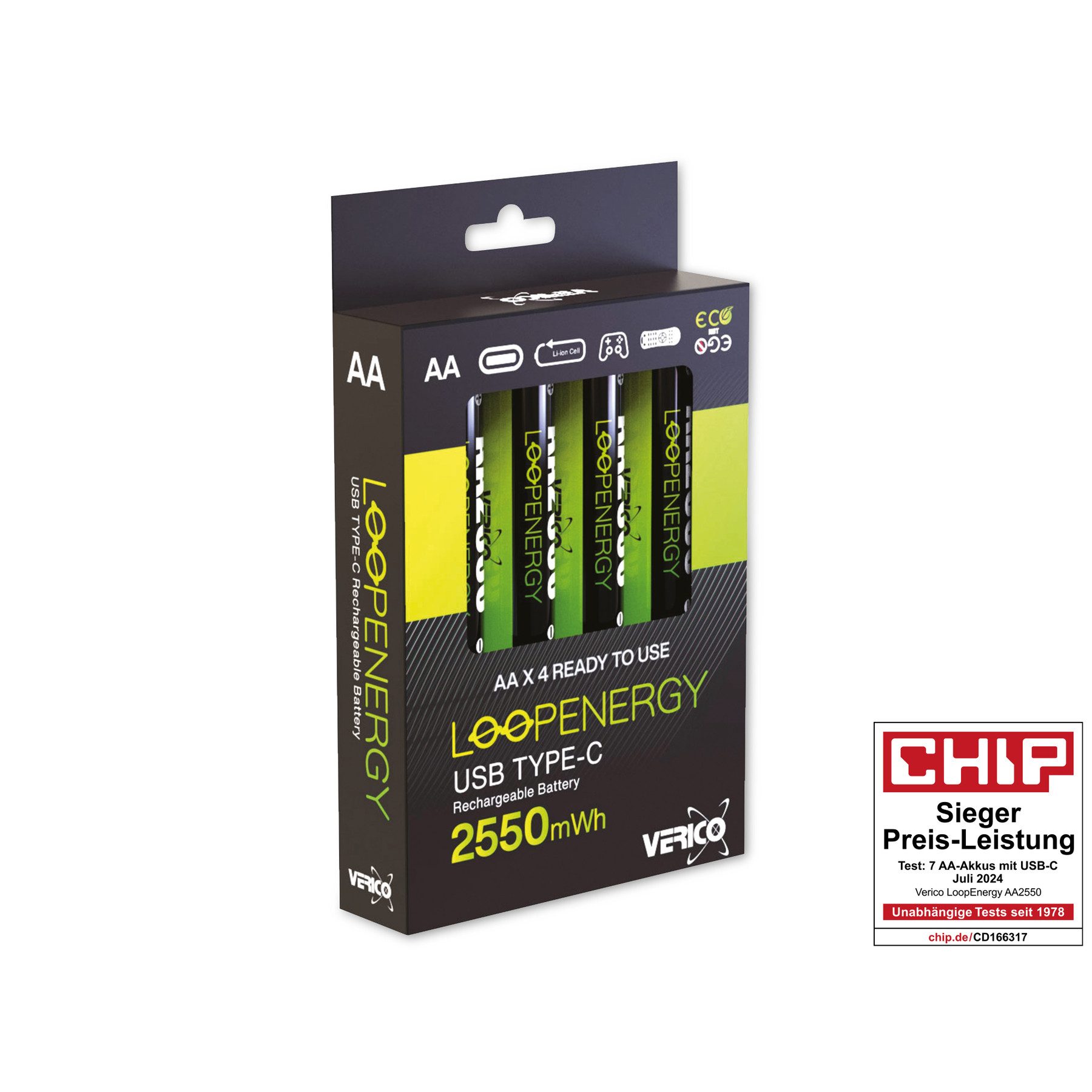 Verico VERICO Li-Ion-Akku Loop Energy AA, mit USB-C Buchse, 4er Pack Akku
