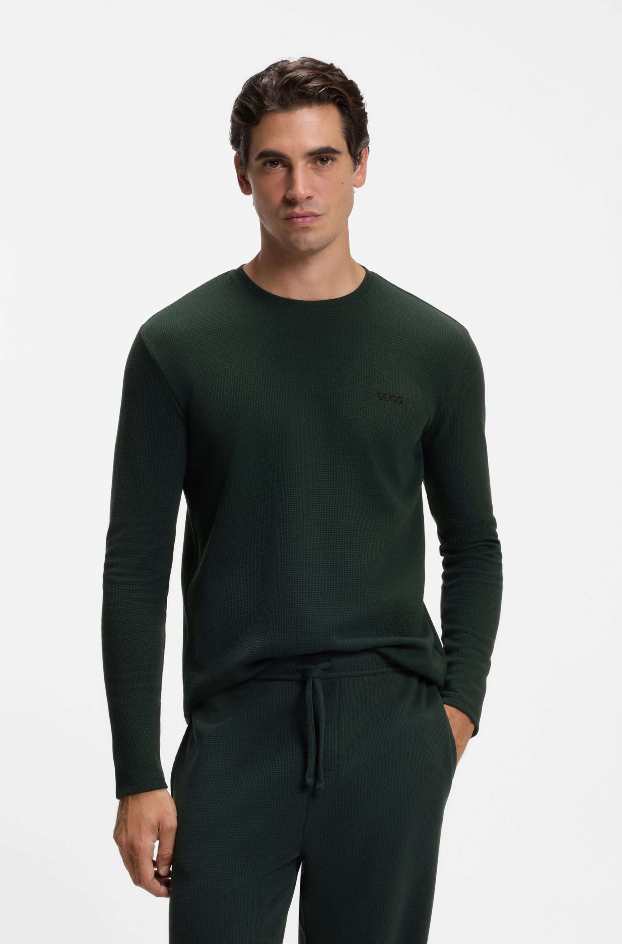 BOSS Pyjamaoberteil Waffle LS-Shirt