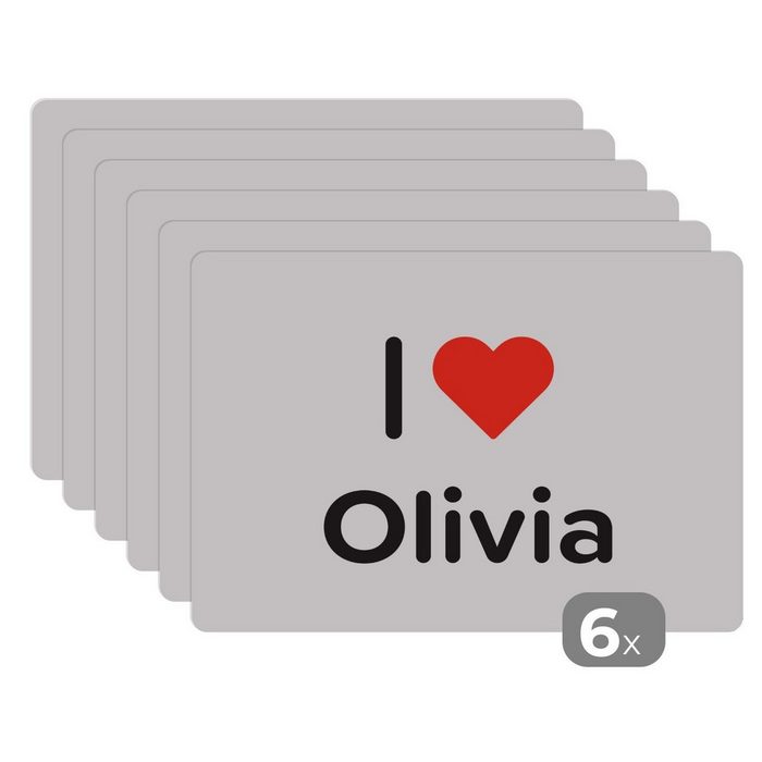 Platzset Ich liebe - Olivia - Mädchen MuchoWow (6-St) Platzset Platzdecken Platzmatte Tischmatten Schmutzabweisend