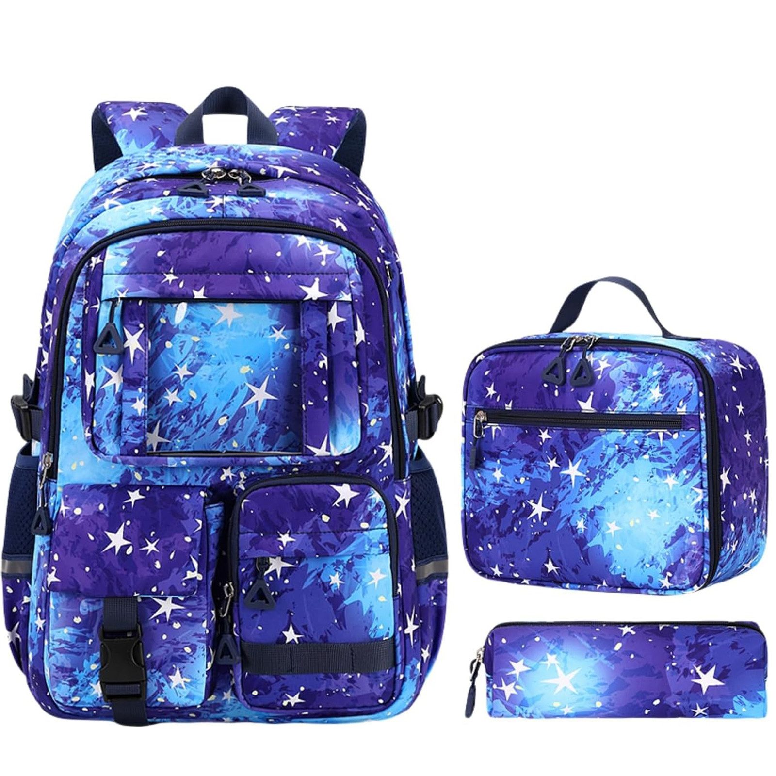 MOPUEA Schulrucksack Set 3-tlg Schultasche Wasserabweisend Viele Fächer (Set, 3-tlg., Geräumiges und funktionales Design), Praktisches Set mit Federmäppchen und Lunchtasche: