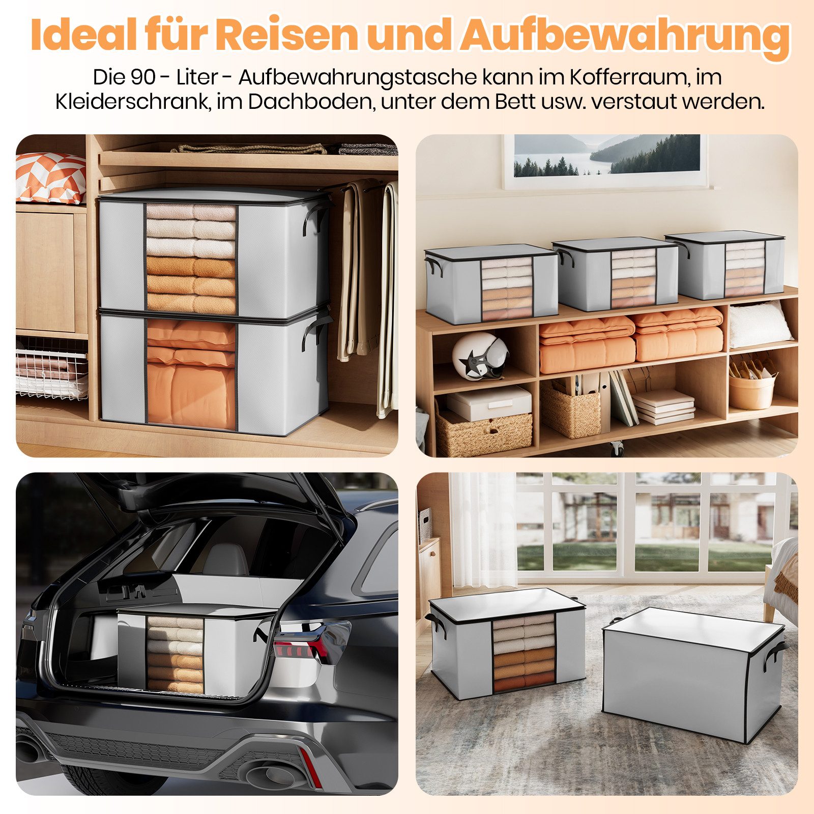 Oak&Tea Aufbewahrungstasche Aufbewahrungstasche mit Deckel Aufbewahrungsboxen für bettdecken (4-tlg), 90L Kleiderboxen für Kleiderschrank Organizer – Bild 4 von 5