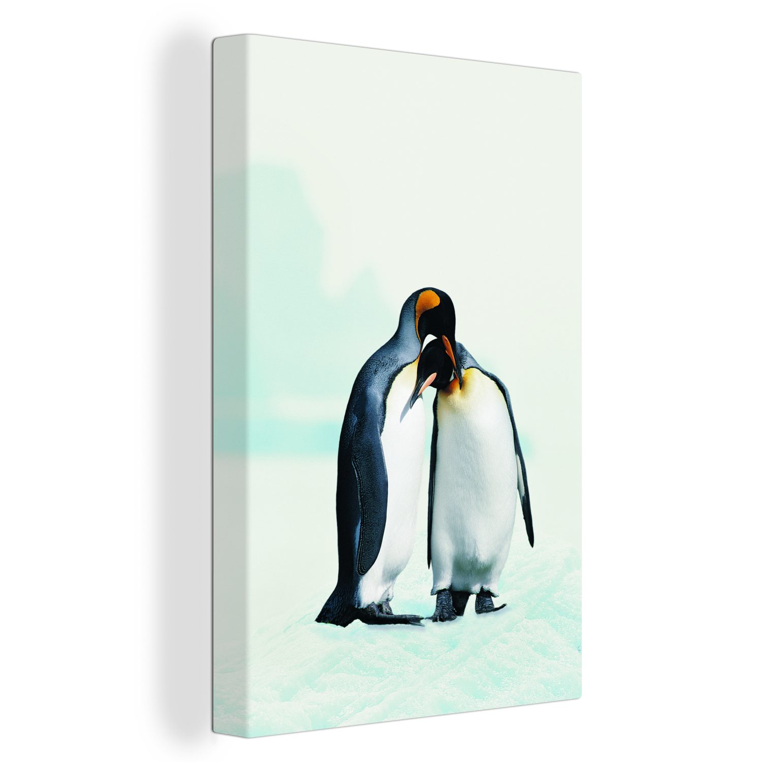 OneMillionCanvasses® Leinwandbild Zwei anhängliche Pinguine, (1 St), Leinwandbild fertig bespannt inkl. Zackenaufhänger, Gemälde, 20x30 cm