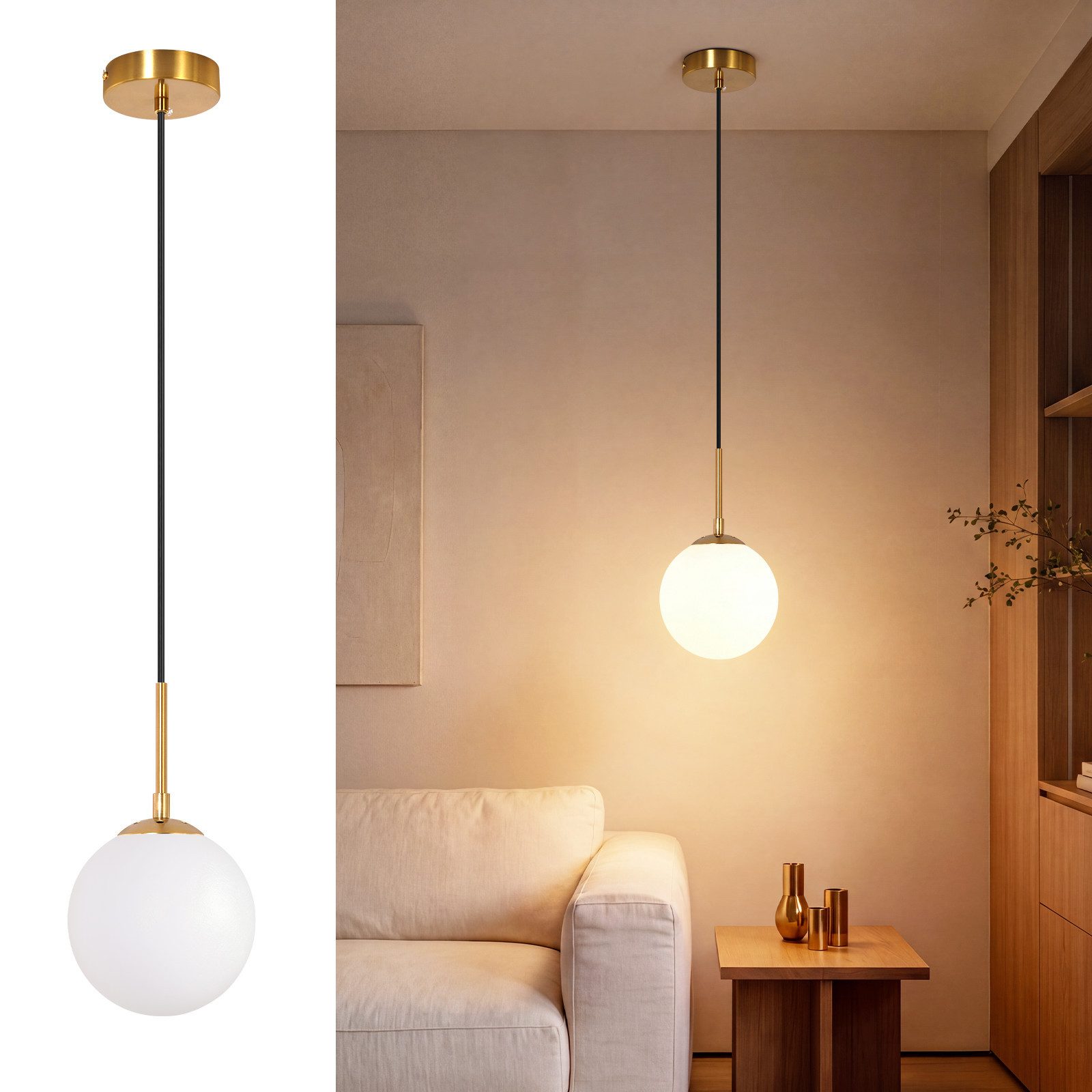 Nettlife Pendelleuchte 1/2/3flammig G9 Glas gold Innenseite moderne Hängeleuchte, ohne Leuchtmittel, für Esszimmer Wohnzimmer Küche Schlafzimmer