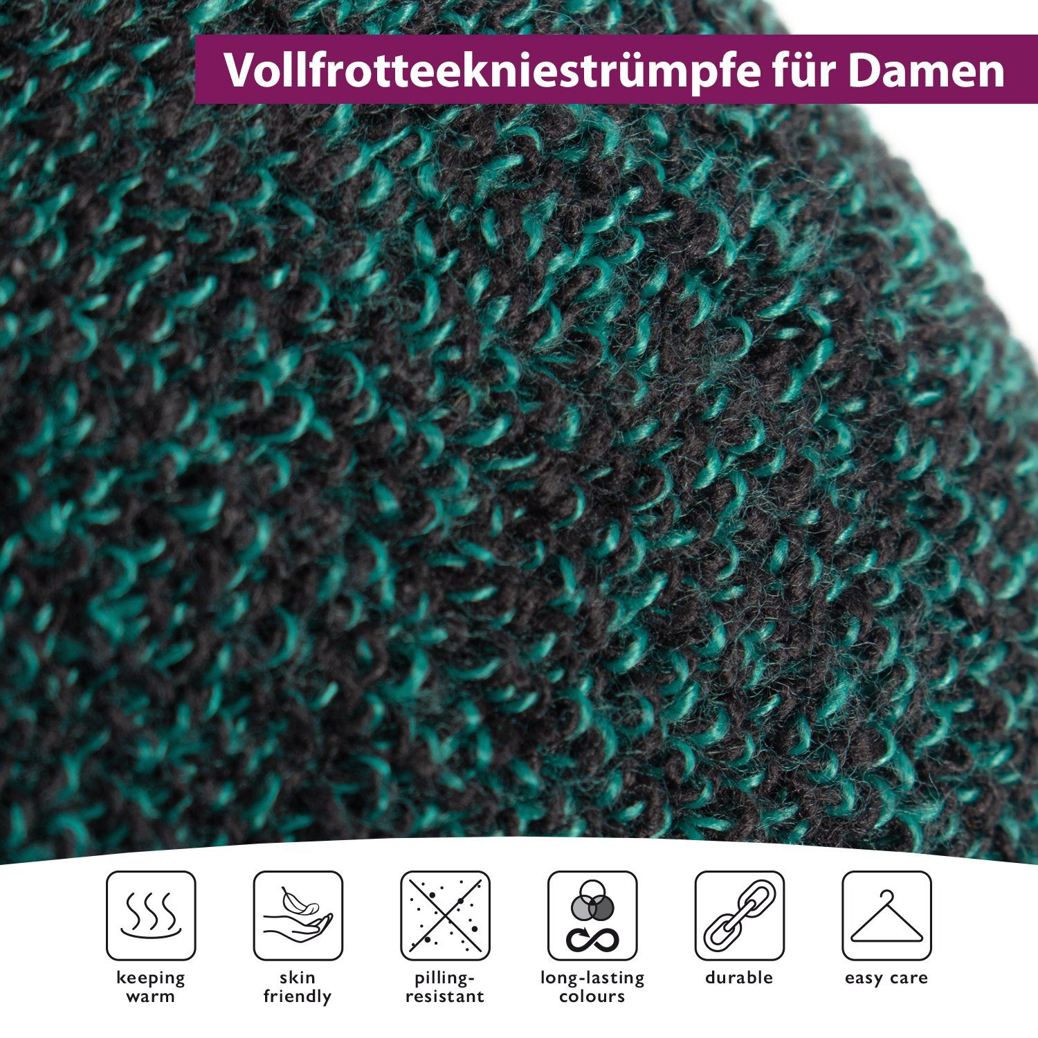 Damen Footstar Thermosocken Grau-Rot Baumwolle, 2er Thermo (2/4 Paar), Frottee Kniestrümpfe