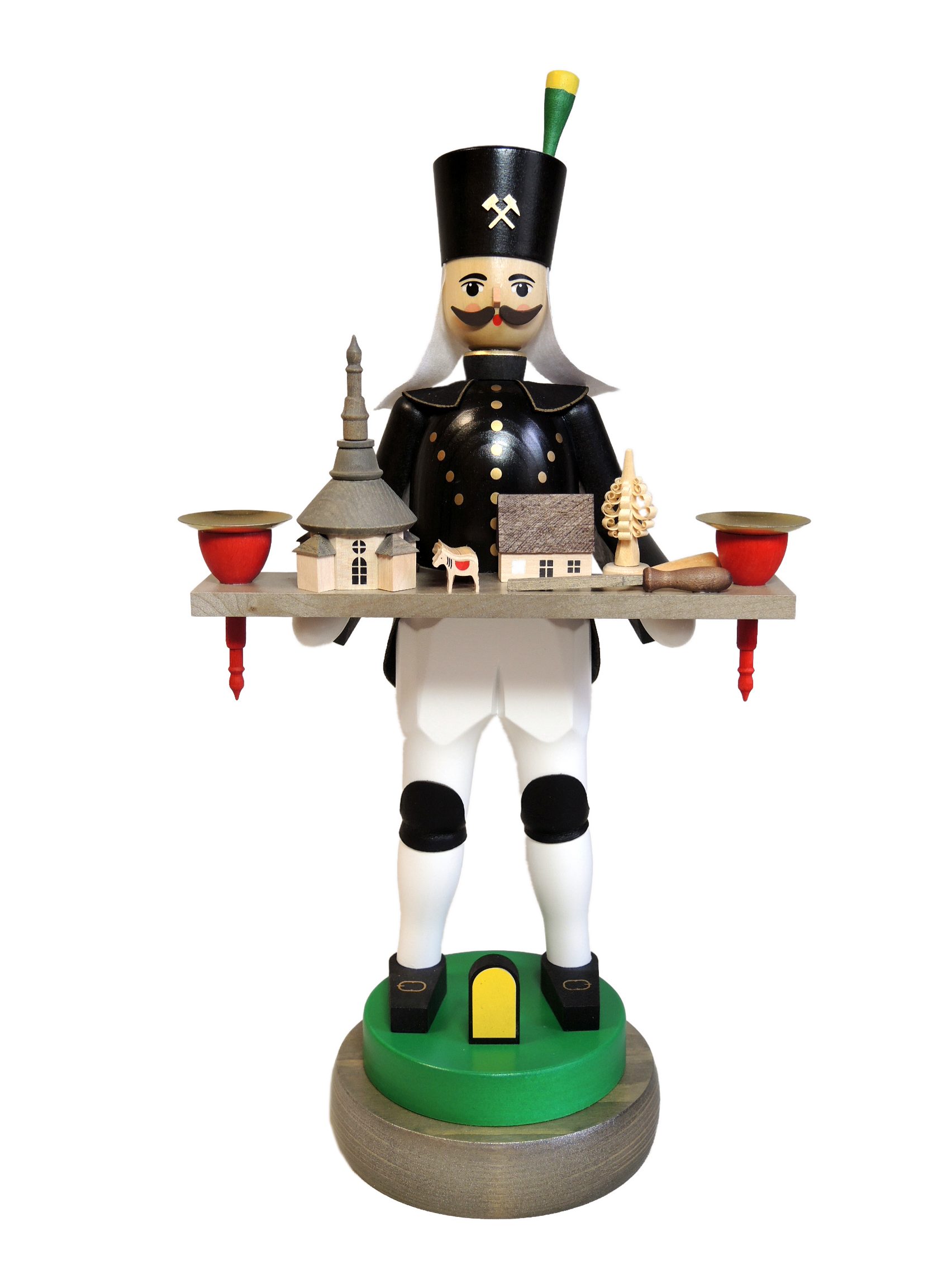 Richard Glaesser Kerzenhalter Bergmann mit Dorf, Höhe 40cm, Handwerkskunst original Erzgebirge