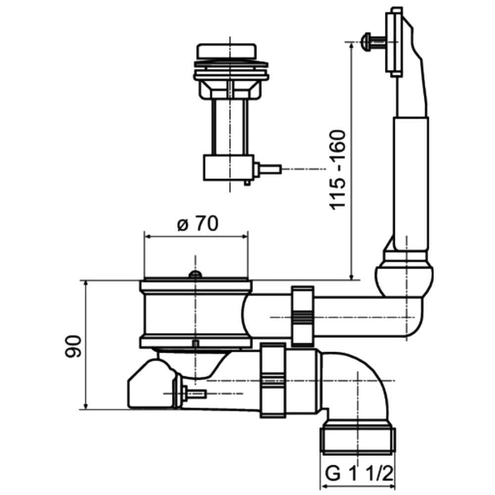 SANIT Badarmatur Spülen-Siebkorbventil 1 1/2", mit Überlauf, mit Drehexzenterbetätigung