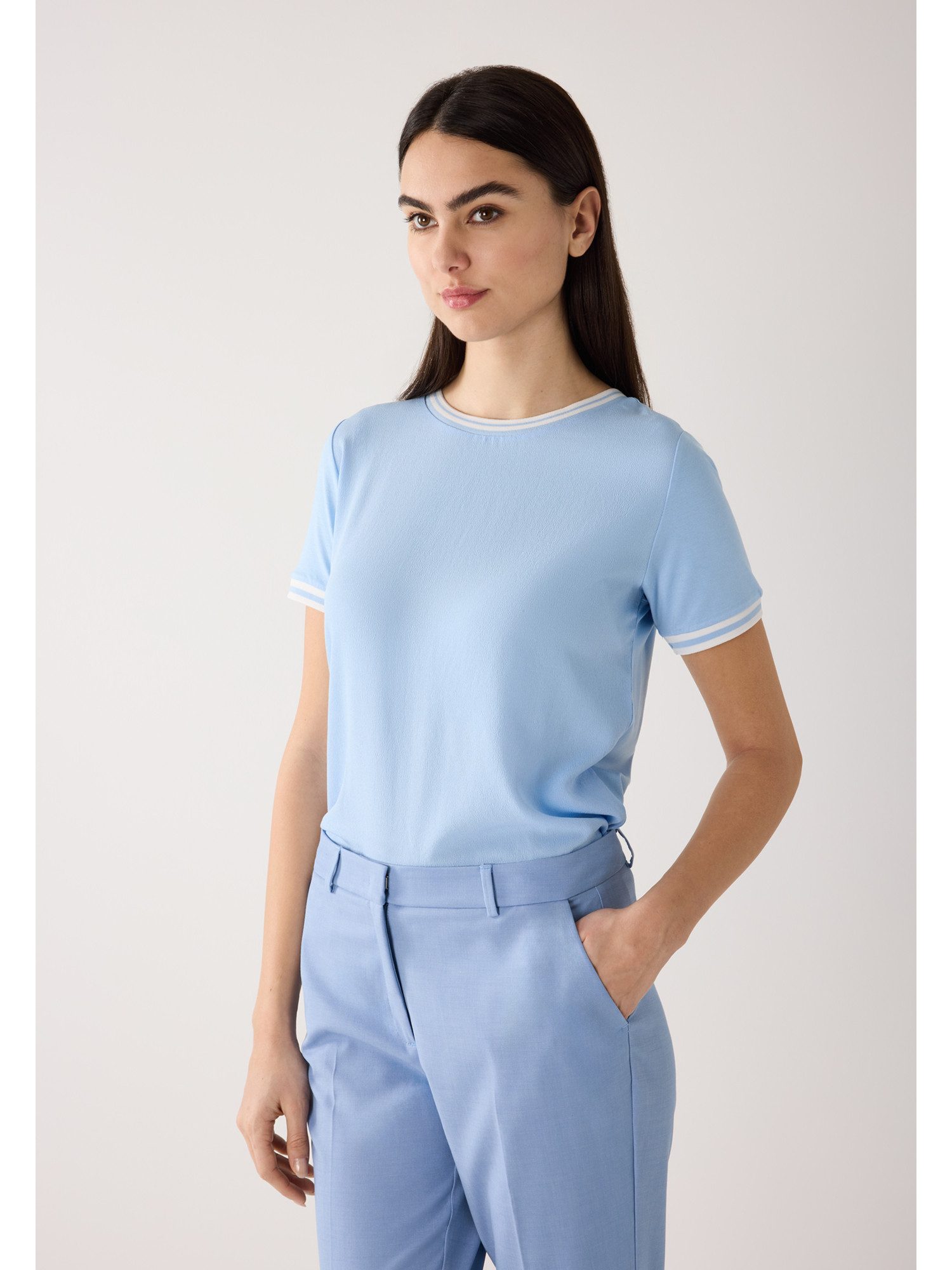 T-Shirt Blusenshirt mit Kontrastabschlüssen