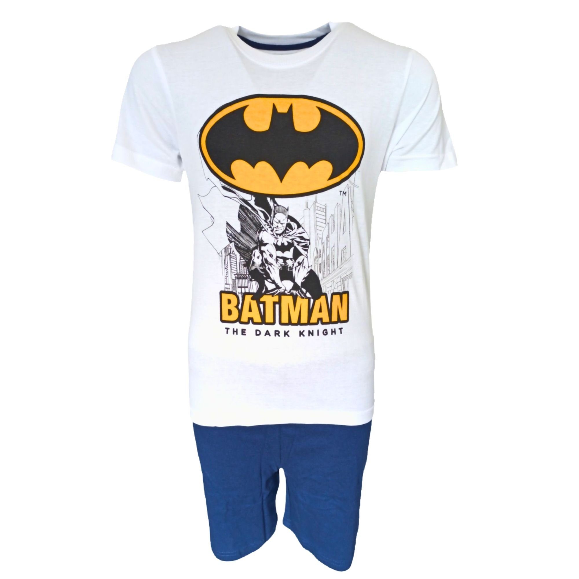 Batman Schlafanzug Pyjama - Weiß-Dunkelblau Gr. DARK kurzarm (2 tlg) cm KNIGHT Shorty Jungen THE 104-134
