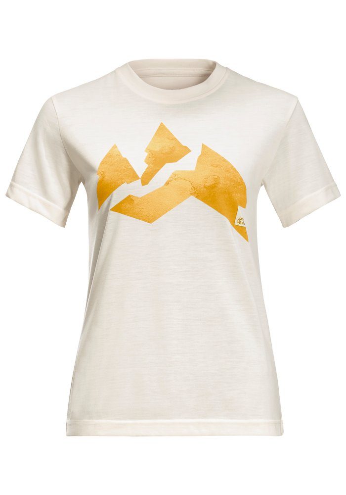 bedruckt-gelb-weiß Jack Wolfskin T-Shirt MOUNTAIN T W NATURE