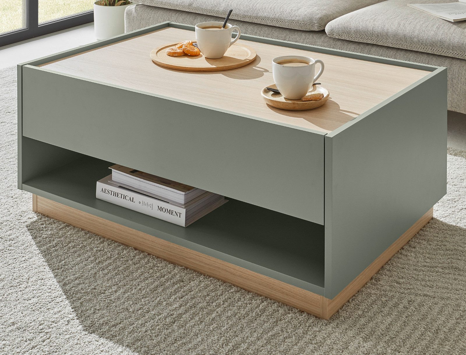 Furn.Design Couchtisch Center (Wohnzimmer Tisch in Salbei Grün mit Eiche, 9 günstig online kaufen