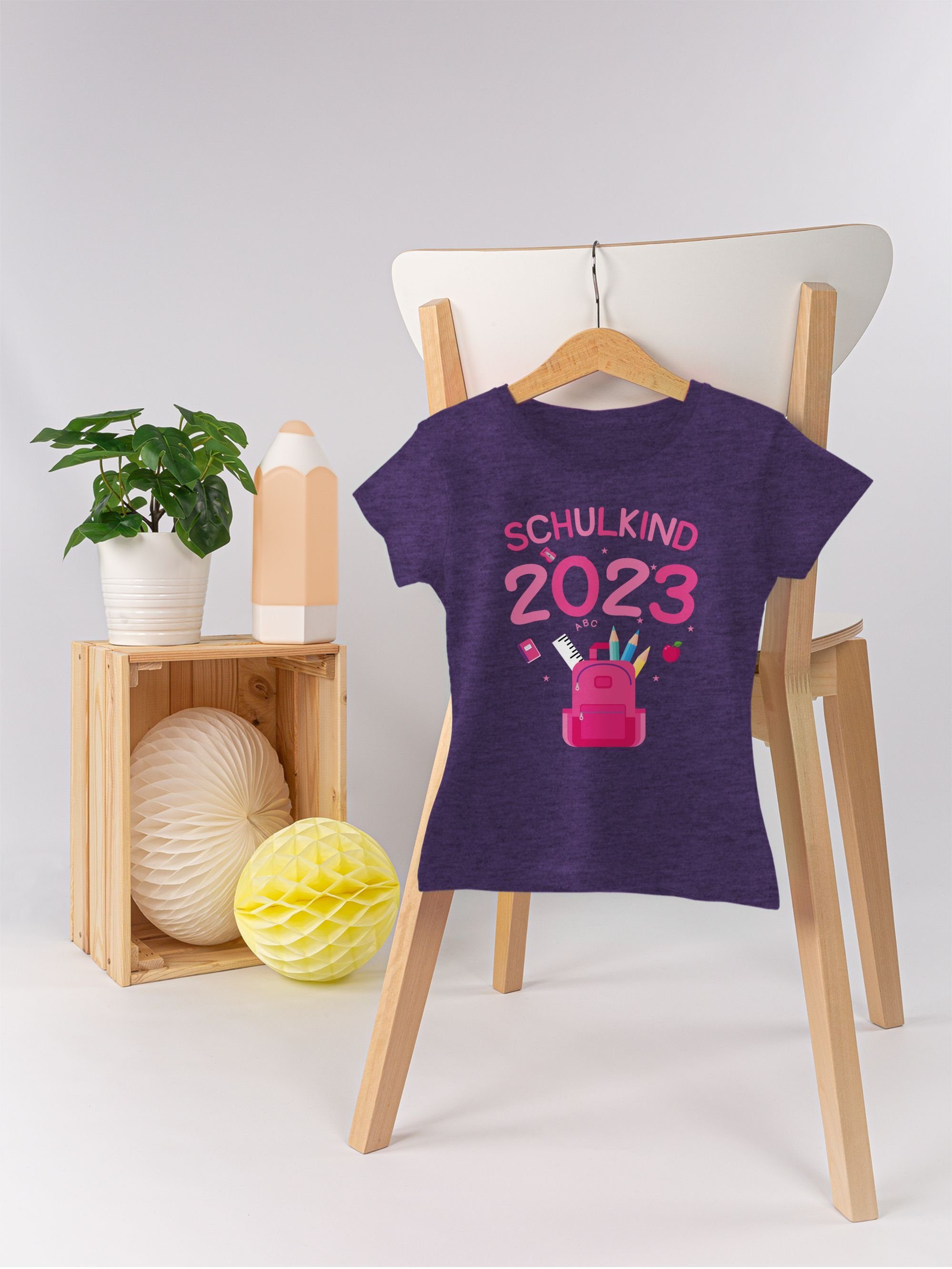 Meliert 2023 T-Shirt 2 Einschulung Shirtracer Lila Mädchen Schulkind
