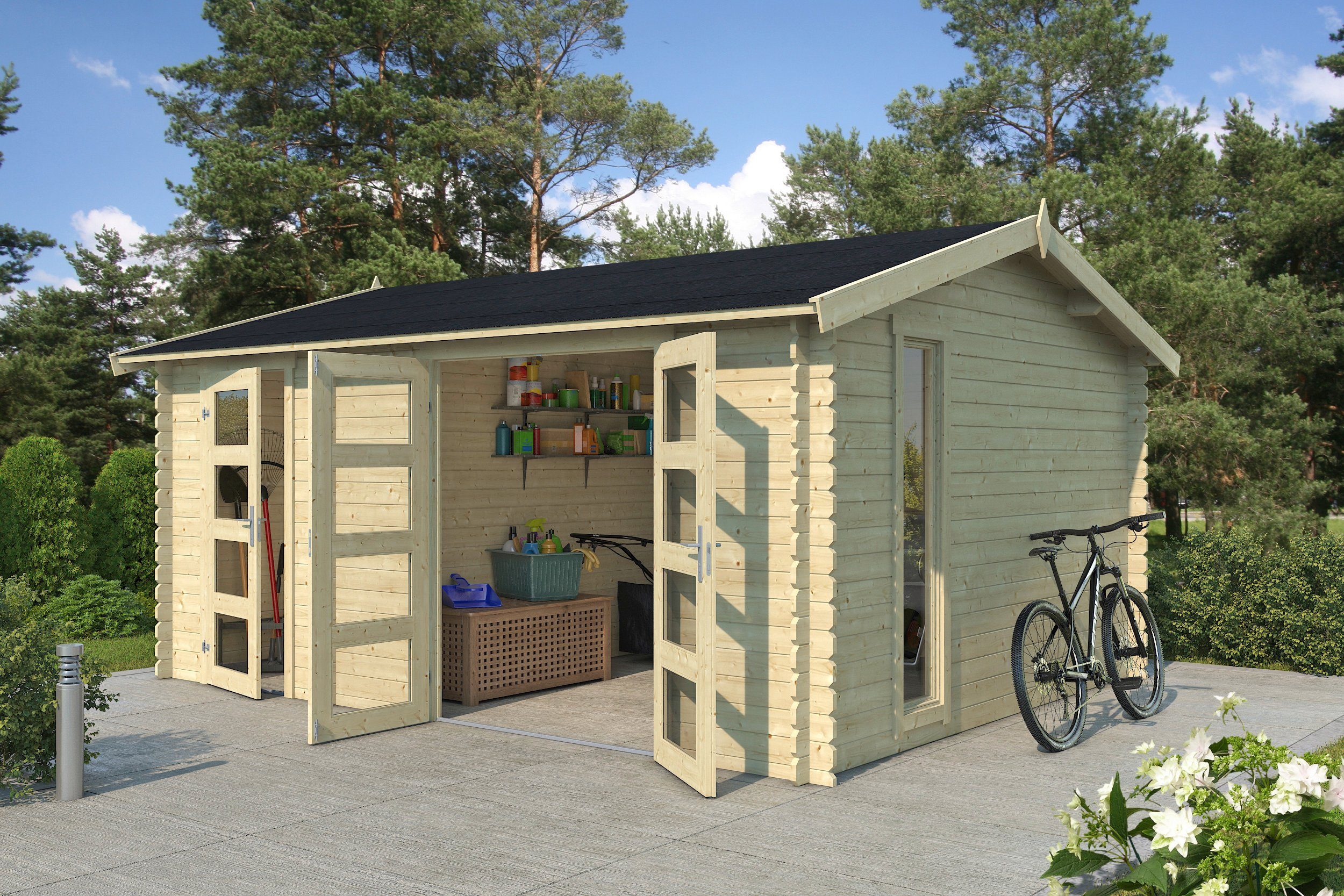 LASITA MAJA Gartenhaus Carroz 2, BxT: 476x404 cm, (Set), Blochbohlenhaus  28mm 2-Raum, Fundamentmass 4560x3600, Naturbelassen