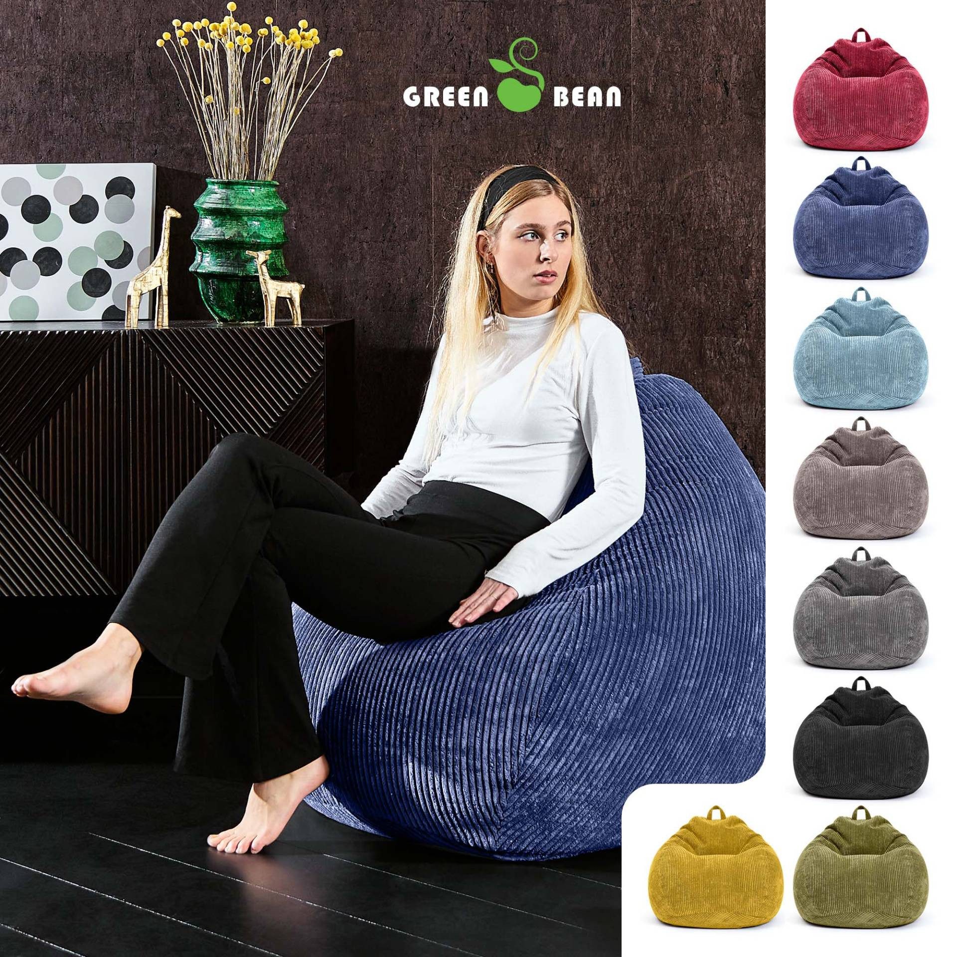 Green Bean Sitzsack Indoor Sitzsack Scoop 90x110cm - Cord (Indoor Sitzsack 90x110cm aus Cordstoff mit EPS-Perlen Füllung, Kuschelig Weich Waschbar - Drinnen Bodenkissen Liegekissen Sitzkissen), Sitzhocker Relax-Sessel Kinder Erwachsene Stoff