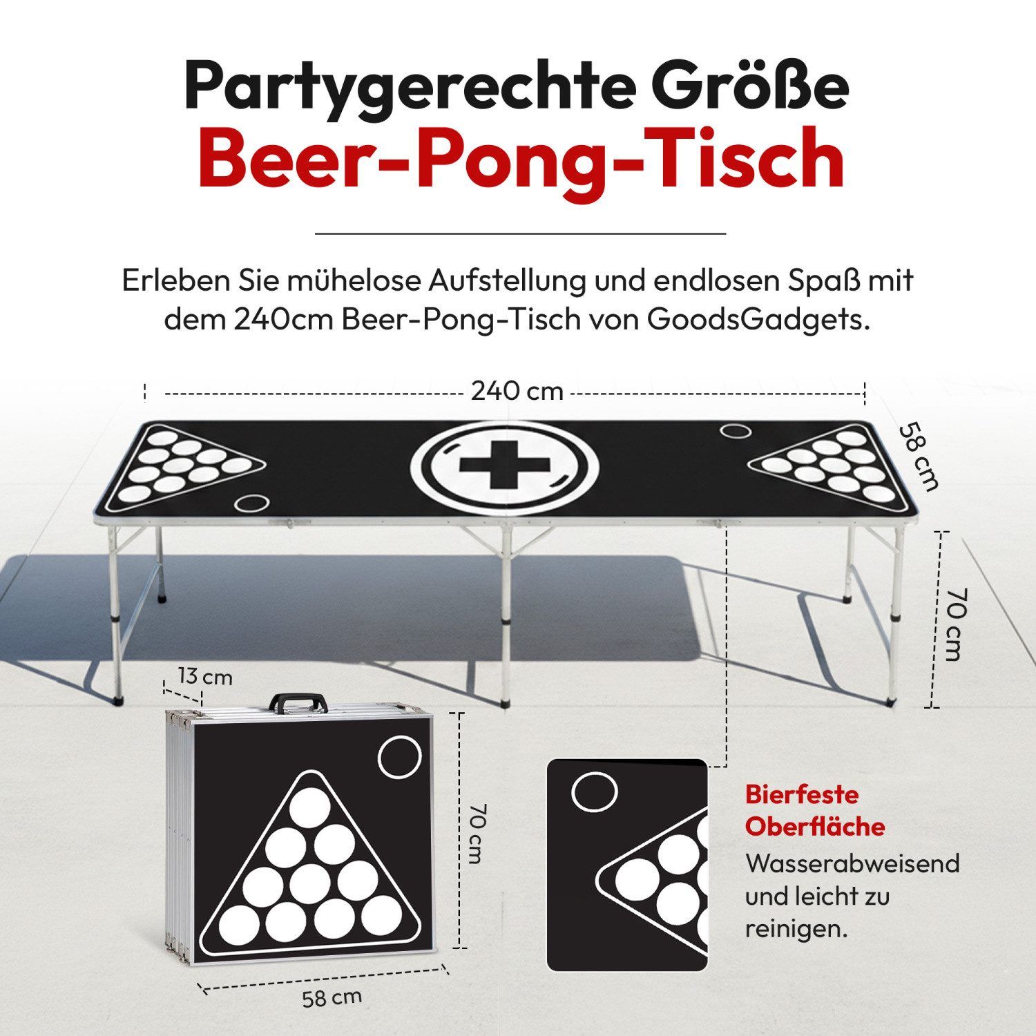 Goods+Gadgets Spieltisch Klappbarer Bierpongtisch, (Hohenverstellbar & Kratzfest), Perfekt für Jede Party – Bild 5 von 5