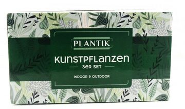 Kunstpflanze Kunstpflanzen Indoor und Outdoor Plastik Pflanzen Naturgetreu Deko, Plantik, 3er Set, mit Übertopf