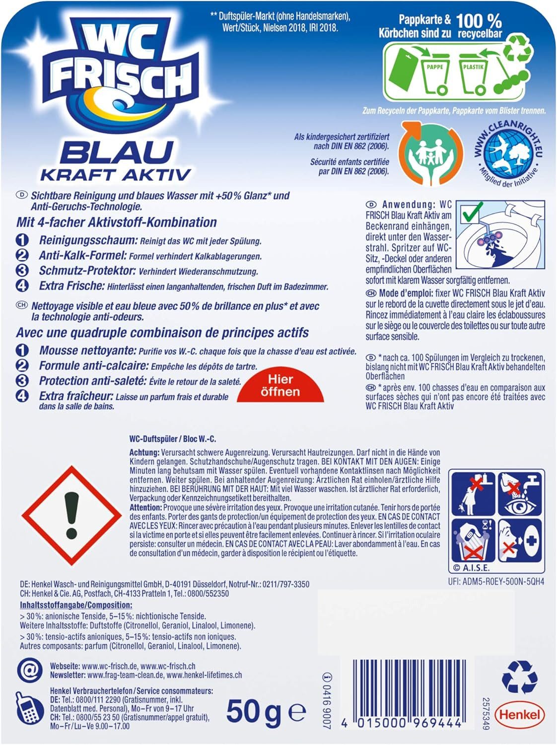WC Frisch WC FRISCH Blauspüler Blüten-Frische Duftstein 50g WC-Reiniger (1-St. Duftspüler mit +50% Anti-Kalk-Effekt)
