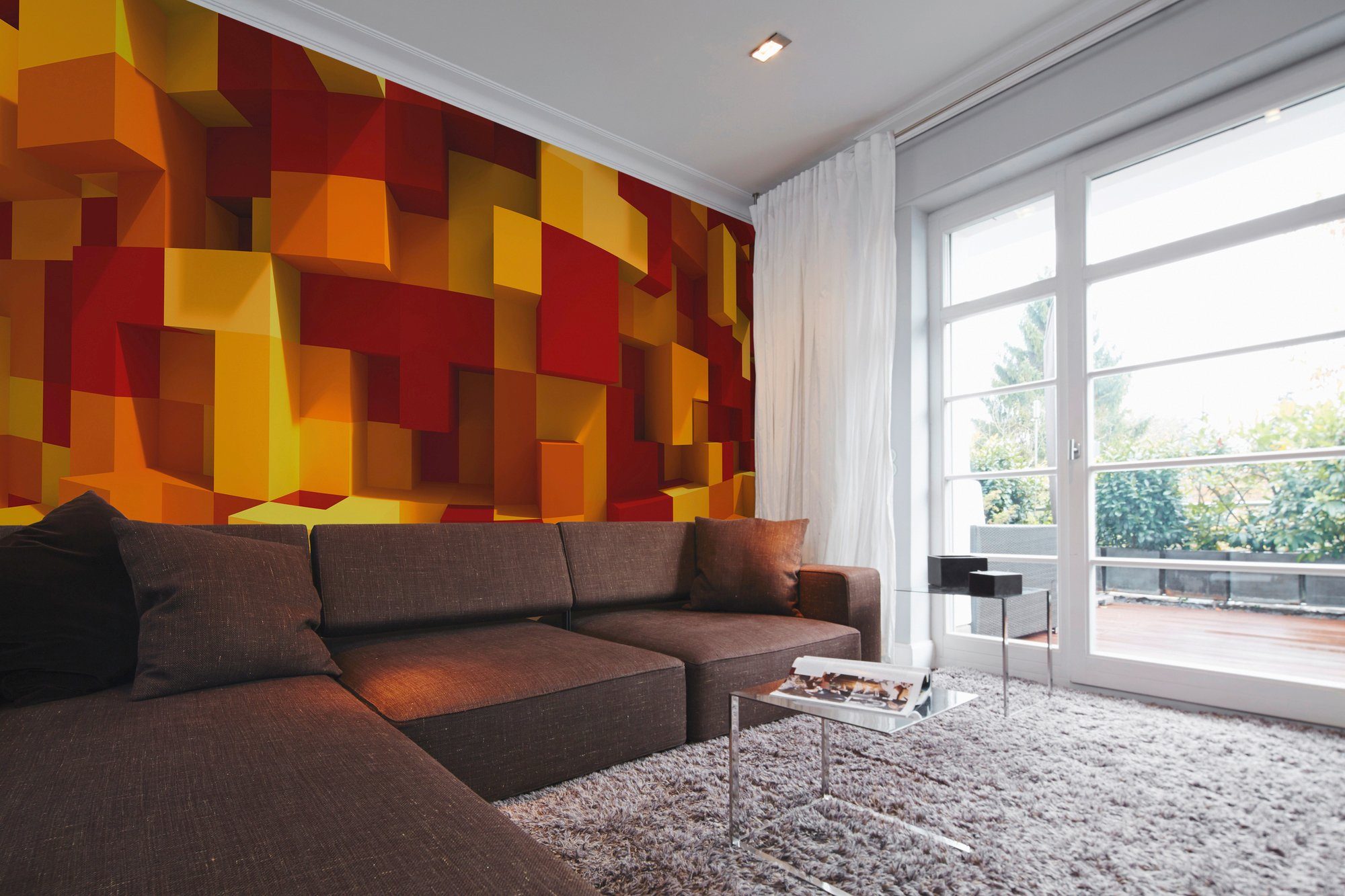 St), (Set, Architects 3D Cubes Paper Schräge Orange, Fototapete Wand, 5 Vlies,