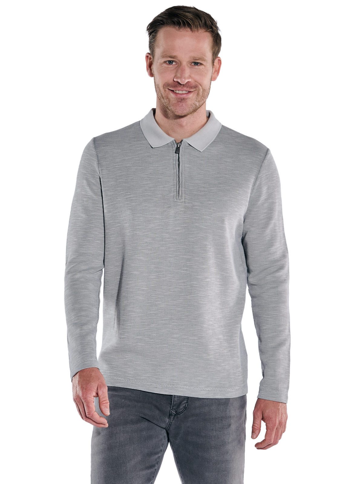 Engbers Langarm-Poloshirt Herren Langarmshirt mit Polokragen, Silbergrau günstig online kaufen
