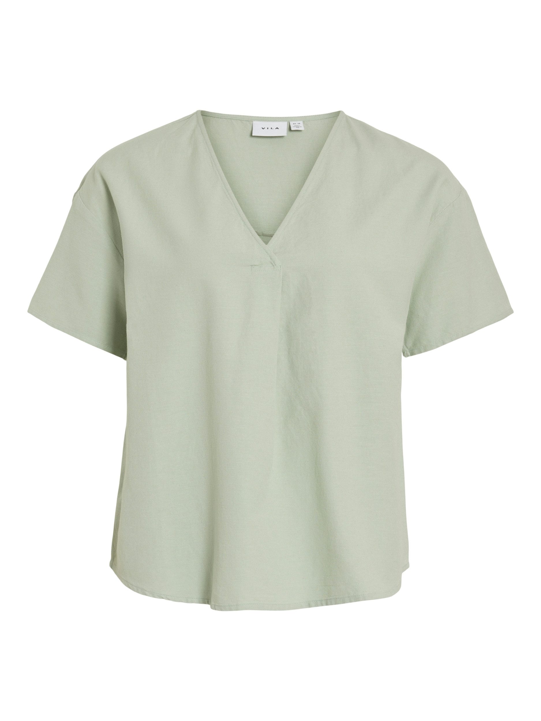 Vila Kurzarmbluse VIPRISILLA V-NECK S/S TOP/1 Silt Green