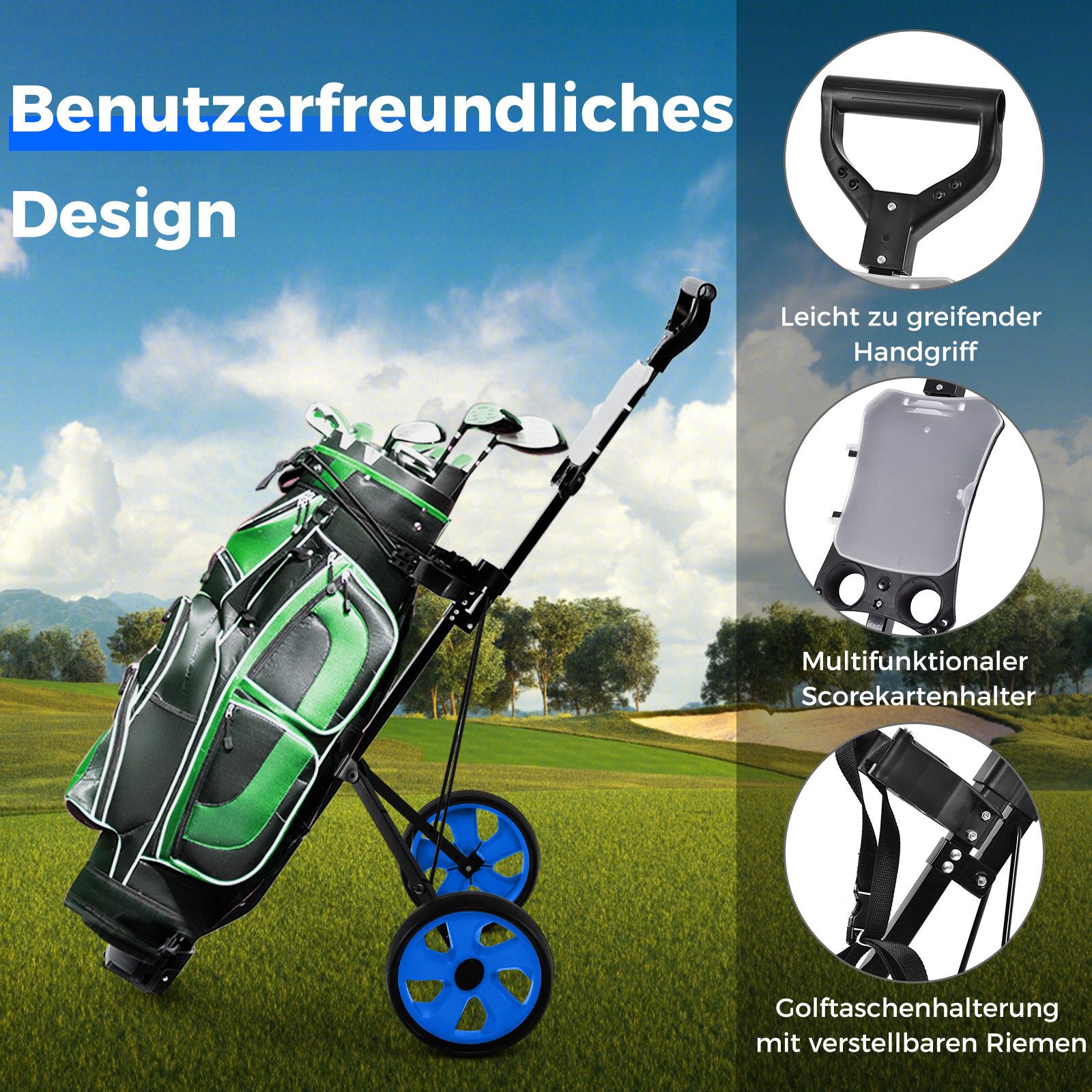 COSTWAY Golftrolley Golfwagen, mit Anzeigetafel, 4-Rad