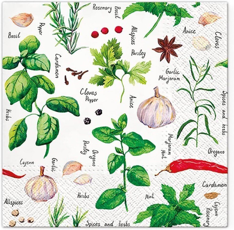 PAW Sp. z o.o. Papierserviette Servietten, 33x33cm 3-lagig, Spices and Herbs - Gewürze und Kräuter