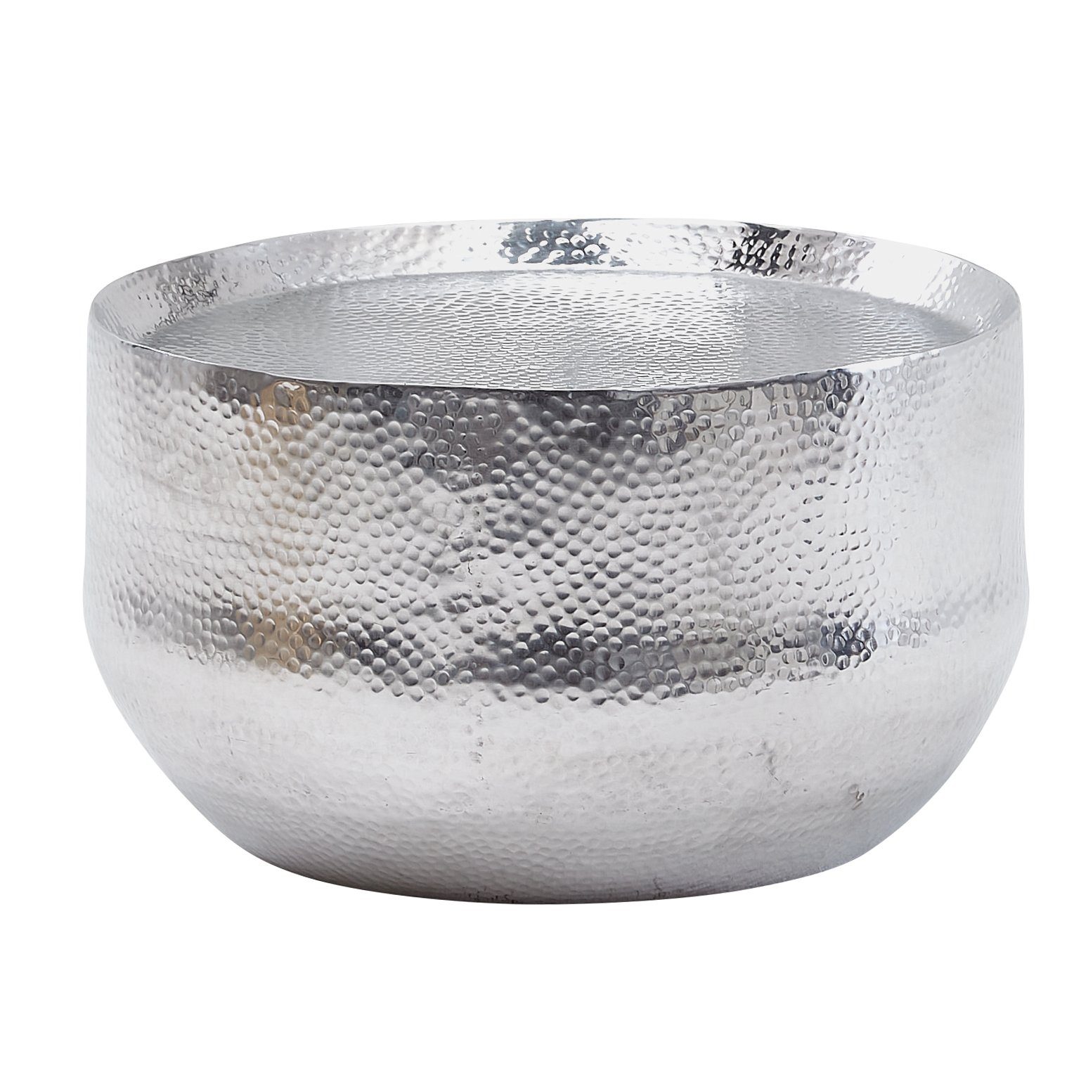 (Aluminium Silber | Hammerschlag), Kaffeetisch Sofatisch 60x60x35cm Silber Silber Orientalisch FB30286 Wohnzimmertisch Silber Couchtisch Rund, FINEBUY |