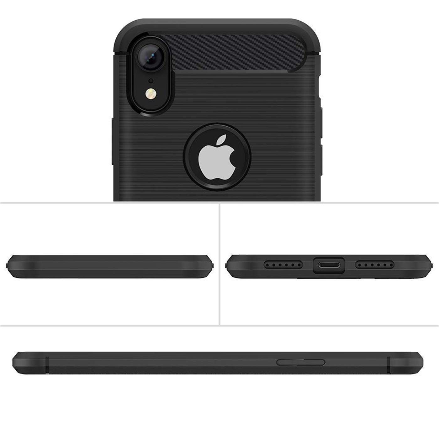CoolGadget Handyhülle Schwarz als 2in1 Schutz Cover Set für das Apple iPhone XR 6,1 Zoll, 2x 9H Glas Display Schutz Folie + 1x TPU Case Hülle für iPhone XR