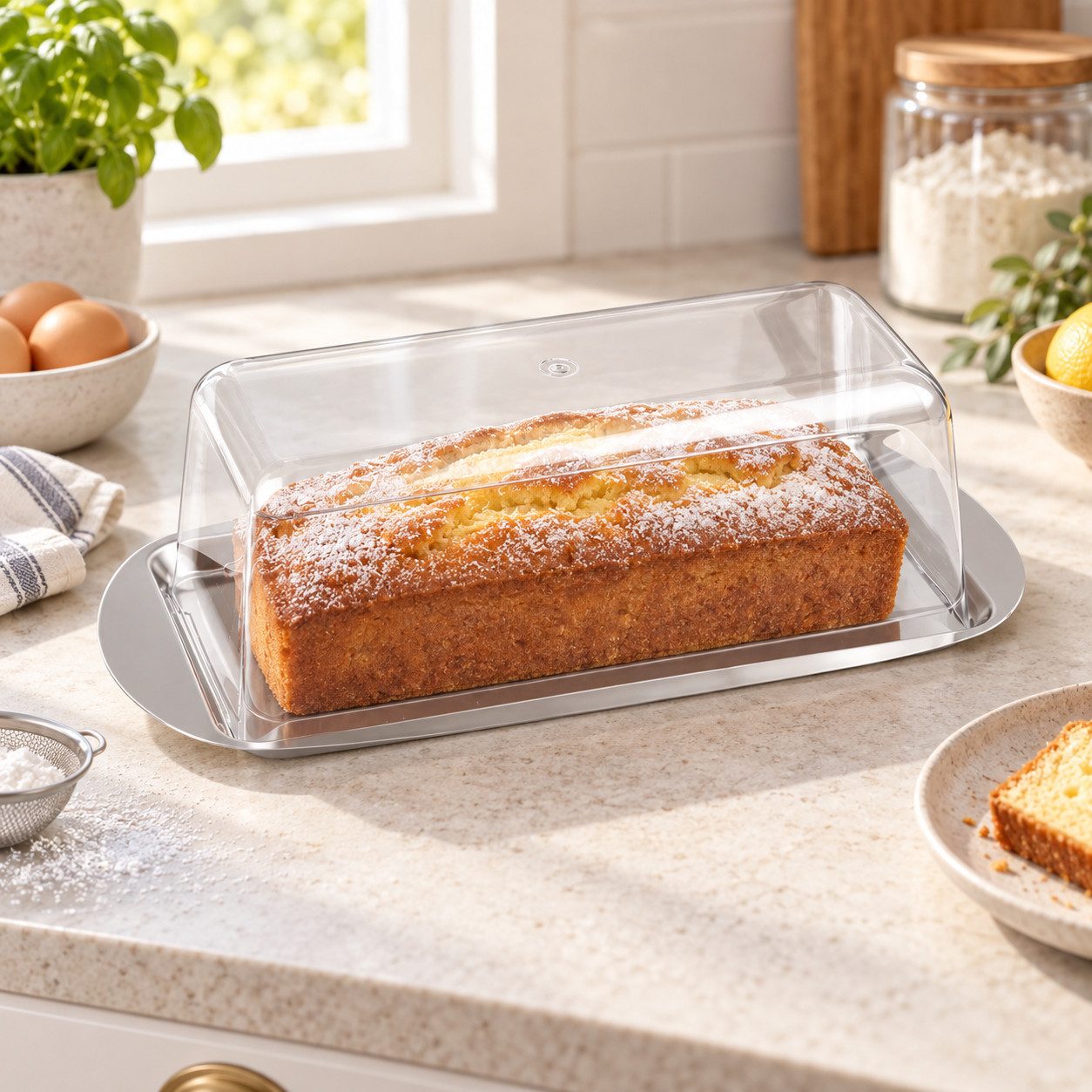 Zenker Kuchenplatte Kuchenplatte mit transparenter Haube 35 × 17 × 10 cm 8034, Edelstahl, (Set bestehend aus Kuchenplatte mit Haube) – Bild 4 von 4