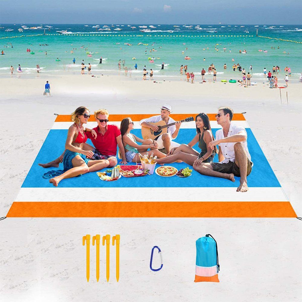 Picknickdecke Stranddecke Orange-White-Blue Picknickdecke200x210cm, Wasserdicht zggzerg Decke, Outdoor Sandfrei