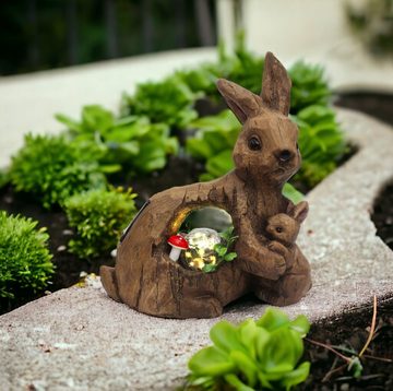 Arnusa Gartenfigur Solar Tierfigur Hase mit Glaskugel und warmweiß LED Beleuchtung, Gartendekoration Solarleuchte Solarlampe