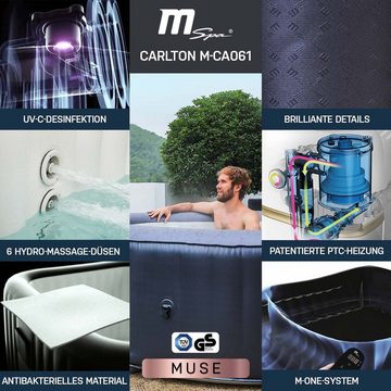 mSpa Whirlpool aufblasbar Muse Carlton M-CA061 für 6 Personen - Hydro-Massage, (Outdoor Indoor Luxus Garten Pool - inkl. Wärmeschutzabdeckung - UV-C Filter - 6-Schicht-PVC - 40 ° C Schnellheizsystem - 6 einstellbare Hydrojetdüsen - Winterfest, 4-tlg., Energiespar-Timer - LED Fernbedienung - Selbstaufblasbar), Pool Rund - Jacuzzi Bubble Spa - Ozongenerator - 138 Luftdüsen