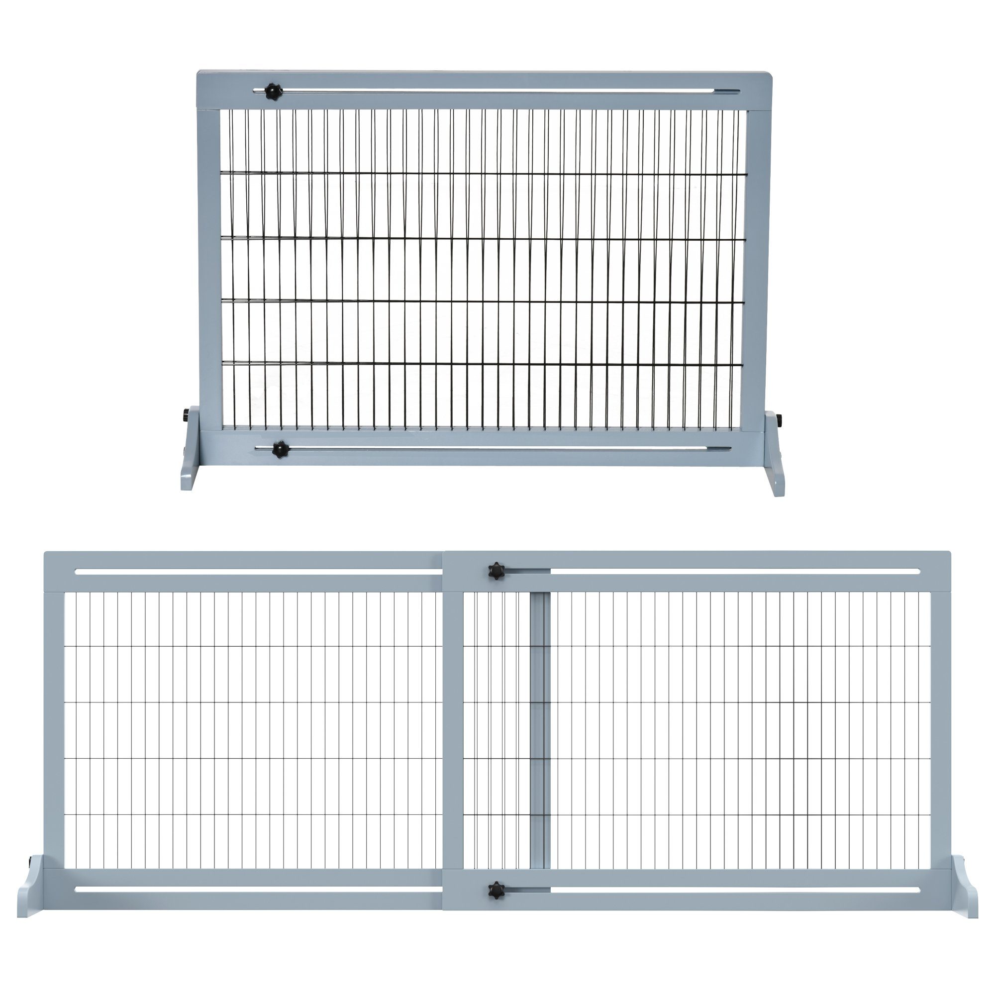 PawHut Hundegitter Ausziehbar Hundetürschutzgitter mit Fußstütze (Schutzgitter, 1 St., Kamingitter), für Ofen, Graublau, 104-183 x 36 x 69 cm