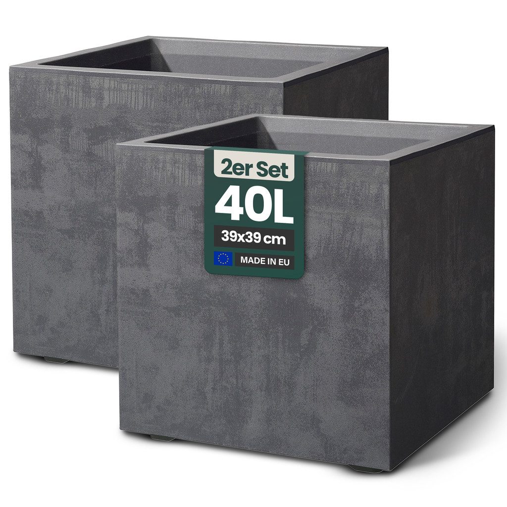 Kreher Pflanzkübel 'Millennium' aus Kunststoff 40 Liter, eckig, 2 Stück (Farbe wählbar)