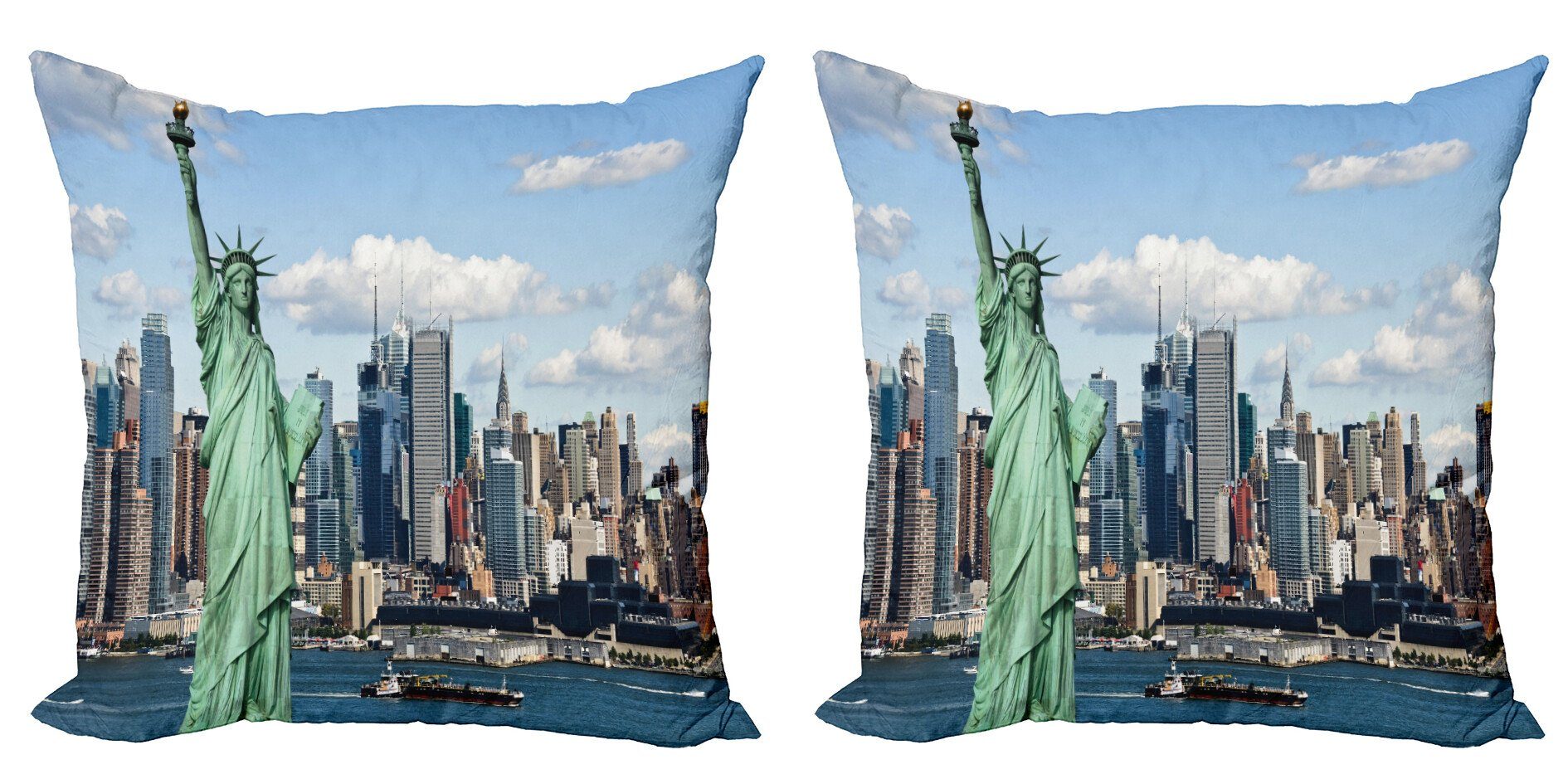 Kissenbezüge Modern Accent Doppelseitiger Digitaldruck, Abakuhaus (2 Stück), Hafen lIBERTY NYC