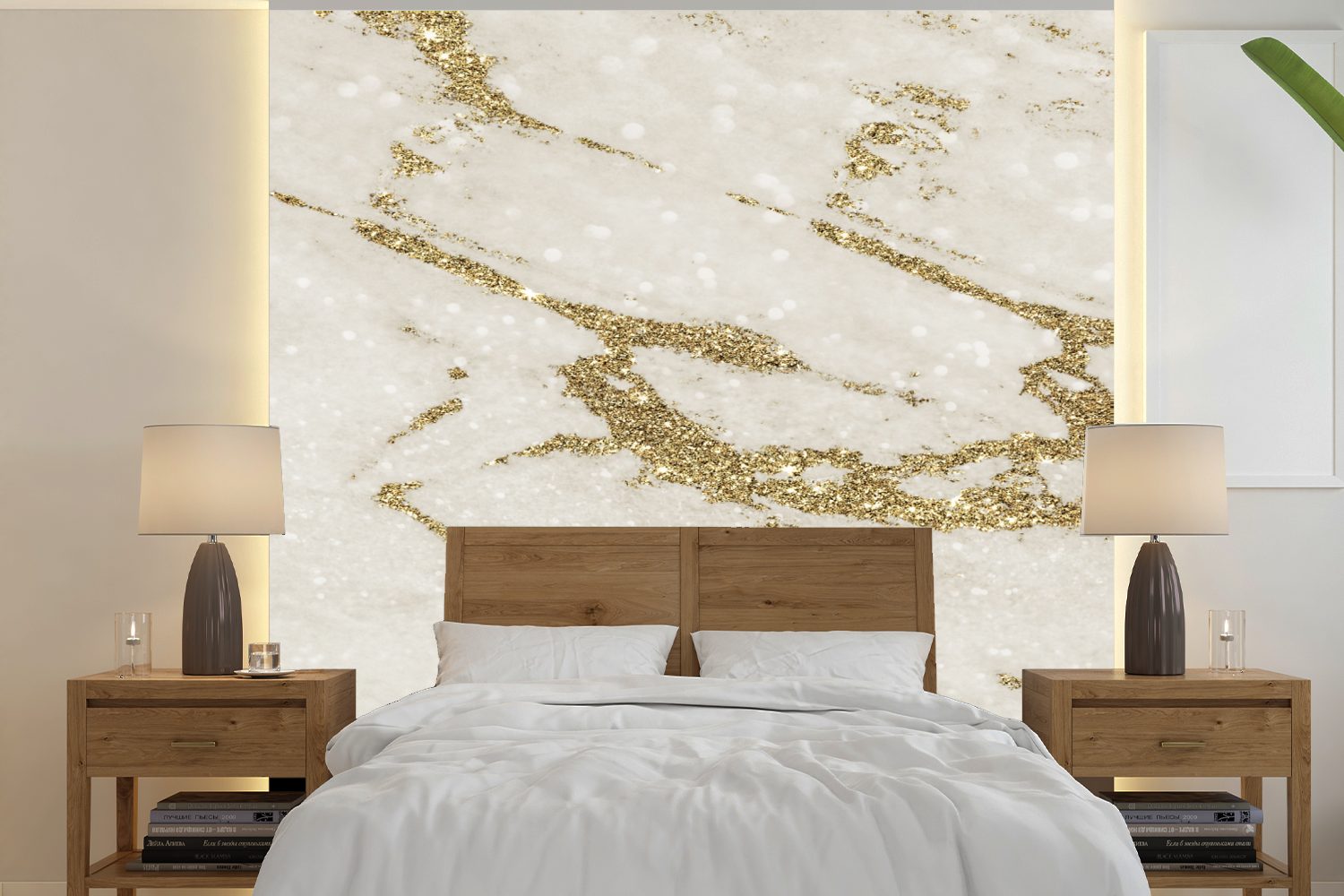 Wandtapete oder Beige Marmor Gold, (5 MuchoWow - für Wohnzimmer Fototapete Matt, Vinyl Schlafzimmer, - Tapete St), bedruckt,