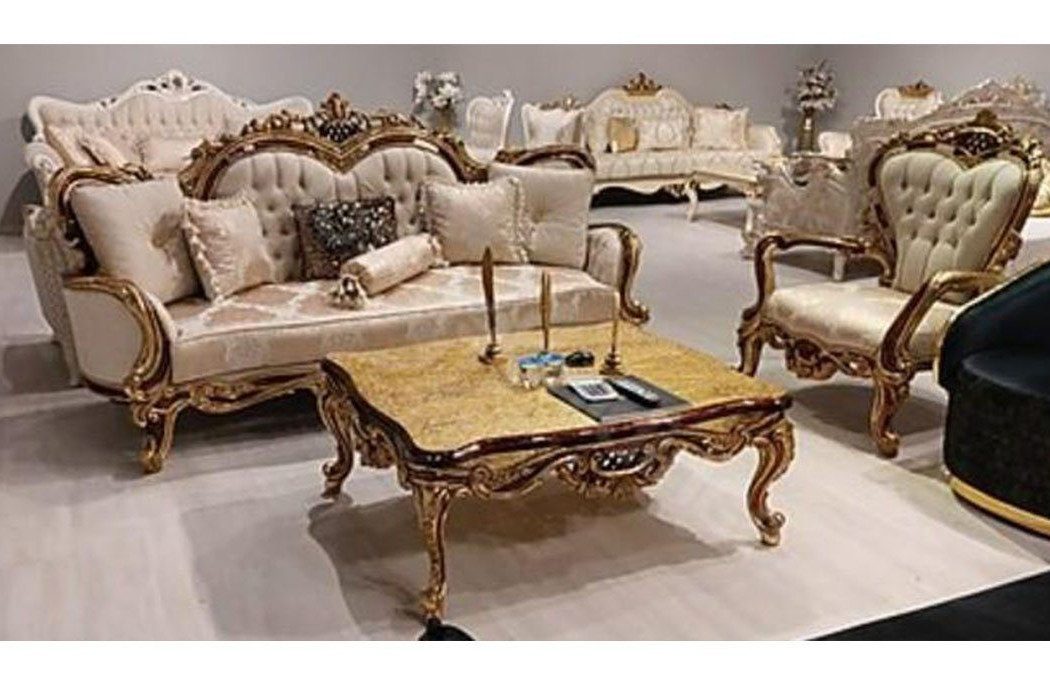 Xlmoebel Chesterfield-Sofa Beige Sofa aus Stoff im Barockstil mit Chesterfield-Design, Hergestellt in Europa