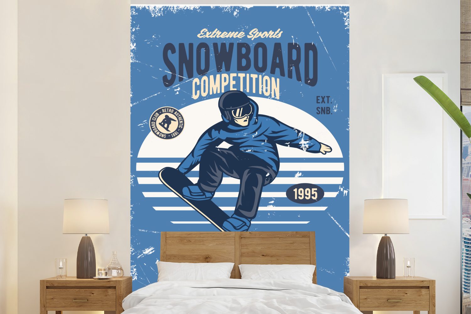 MuchoWow Fototapete Snowboard - Mann - Retro - Zitat, Matt, bedruckt, (3 St), Montagefertig Vinyl Tapete für Wohnzimmer, Wandtapete