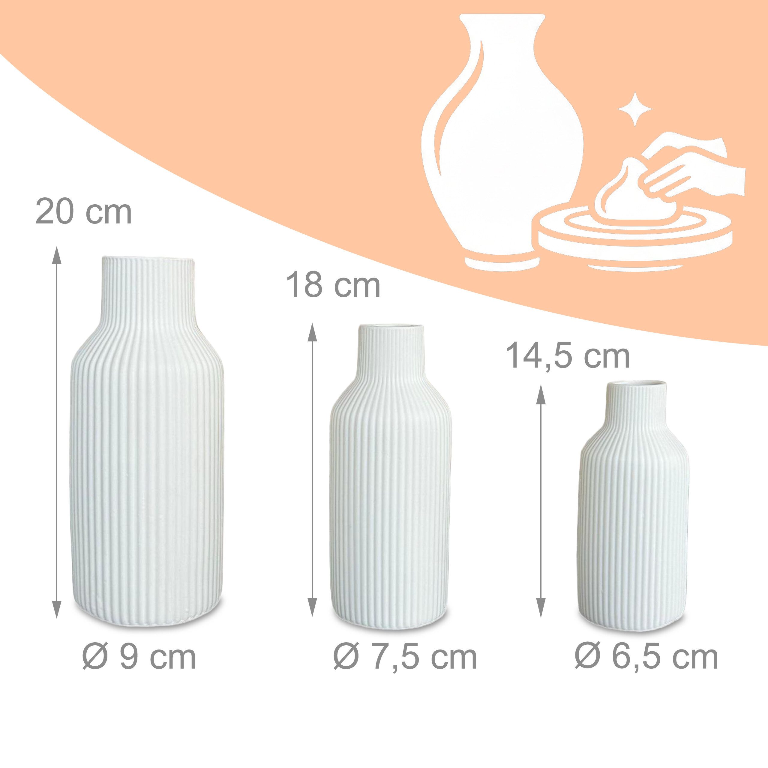 relaxdays Tischvase Vasen 3er Set aus Keramik (3 St), weiß – Bild 4 von 5