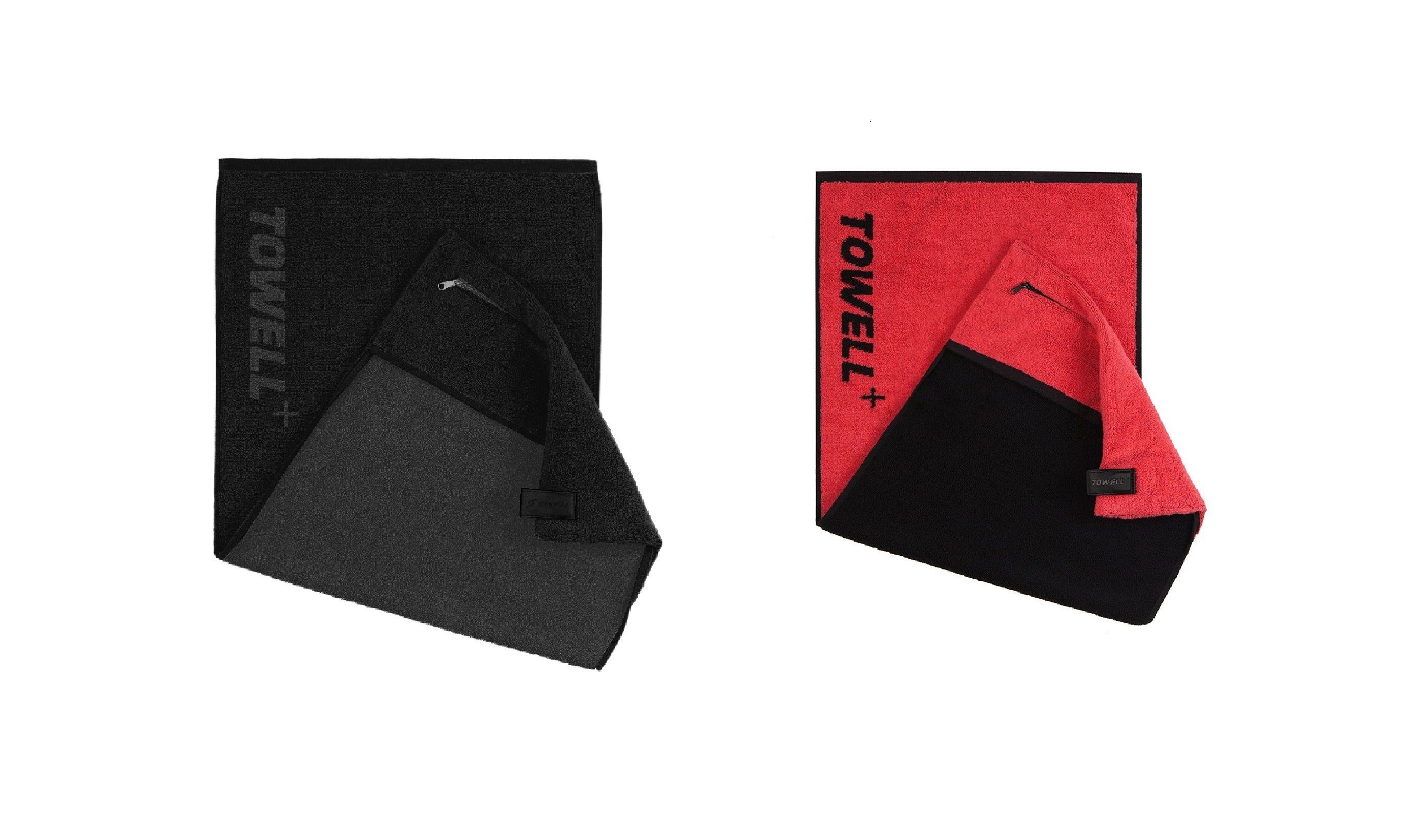 Sporthandtuch und Set mit Stryve All 2er Handtuch Magnetclip Black/Rot Tasche +, Towell