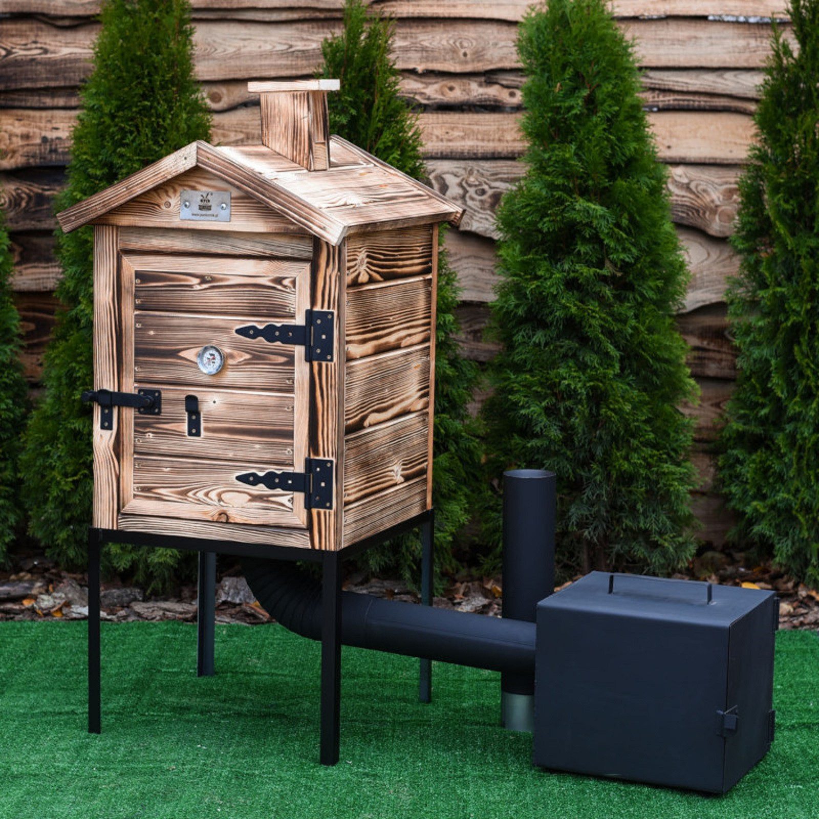 QLS Räucherofen Premium 60 cm Holz Geflammt, Holzräucherei Räucherkammer aus Fichte Tragbar Outdoor