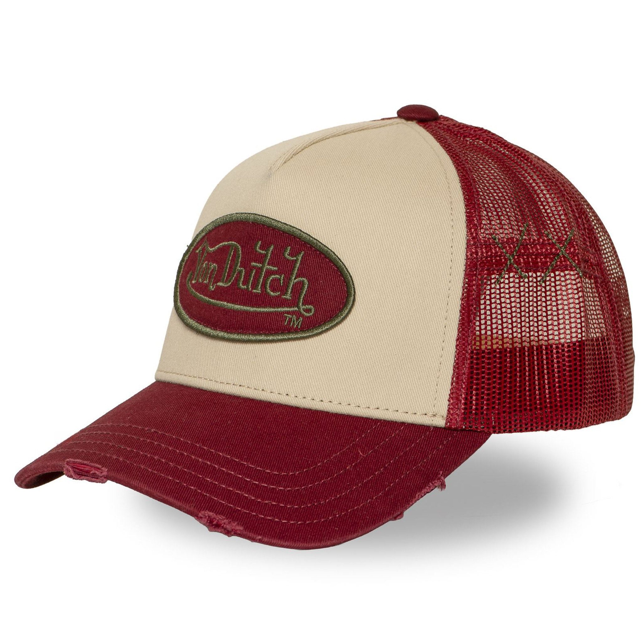 Von Dutch Trucker Cap Von Dutch Originals Trucker Cap CALIFORNIA TWILL Used Beige Dark Red (Basecap, Basecap, Meshcap, Trucker Kappe) Used-Look