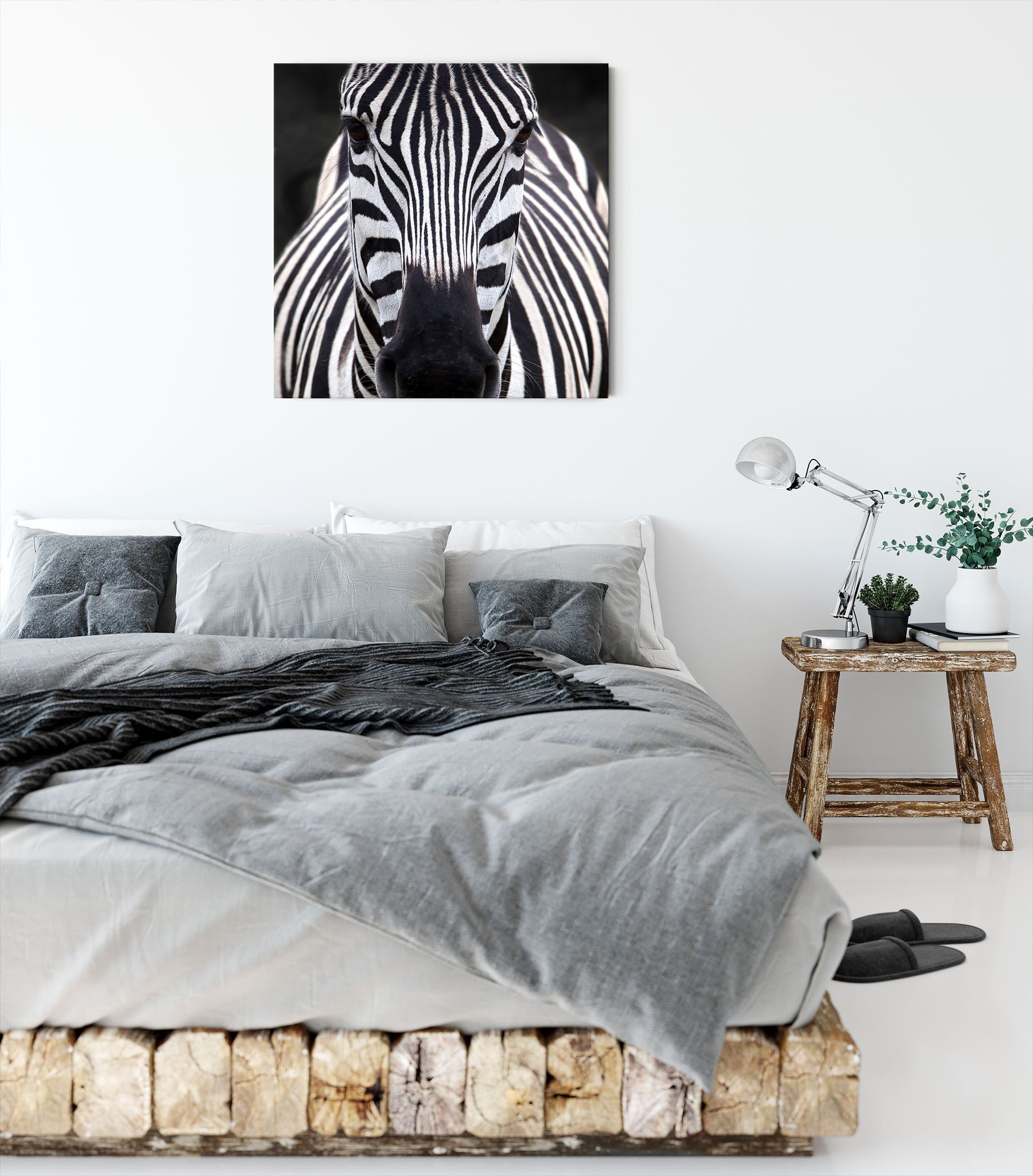 Porträt Zebra Leinwandbild Porträt, bespannt, Leinwandbild inkl. Pixxprint St), (1 Zackenaufhänger Zebra fertig
