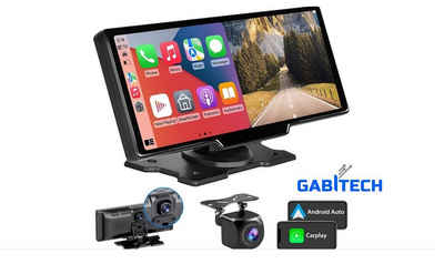 GABITECH 10 Zoll Carplay Smartphone Monitor inkl 2 Kameras & Sprachsteuerung Navigationsgerät (Bluetooth, 1 DVR Dashcam & Videoaufzeichnung, 1 Rückfahrkamera, WiFi)
