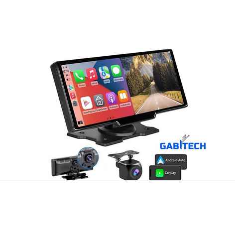 GABITECH 10 Zoll Carplay Smartphone Monitor inkl 2 Kameras & Sprachsteuerung Navigationsgerät (Bluetooth, 1 DVR Dashcam & Videoaufzeichnung, 1 Rückfahrkamera, WiFi)