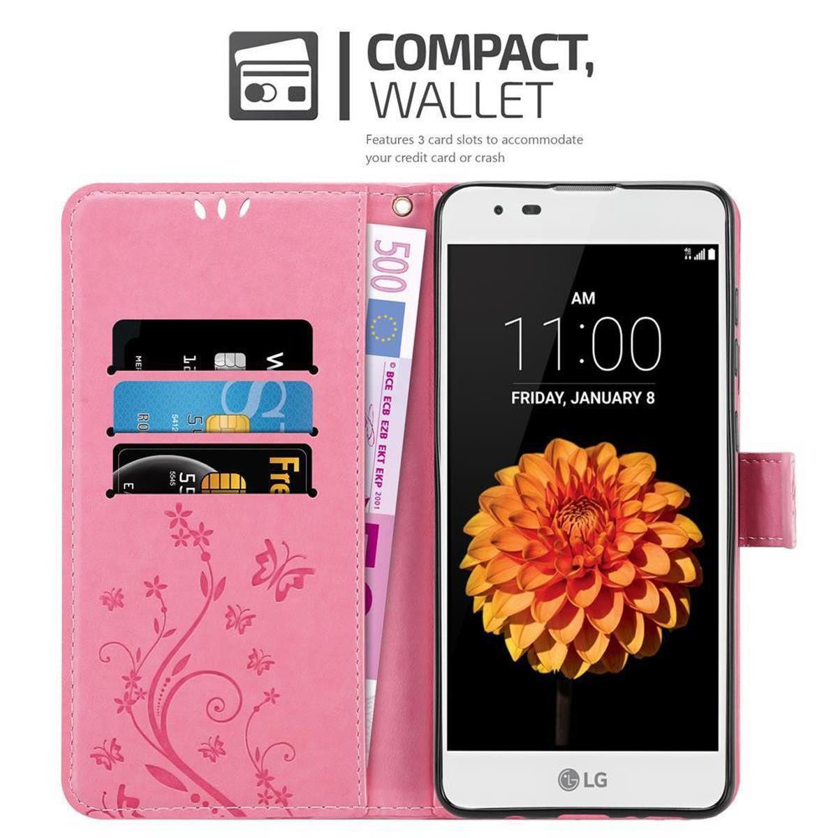 Cadorabo Handyhülle für LG K7 2016 Hülle LG K7 2016, Hülle Schutzhülle Blumen Flower mit Standfunktion Kartenfach Magnet