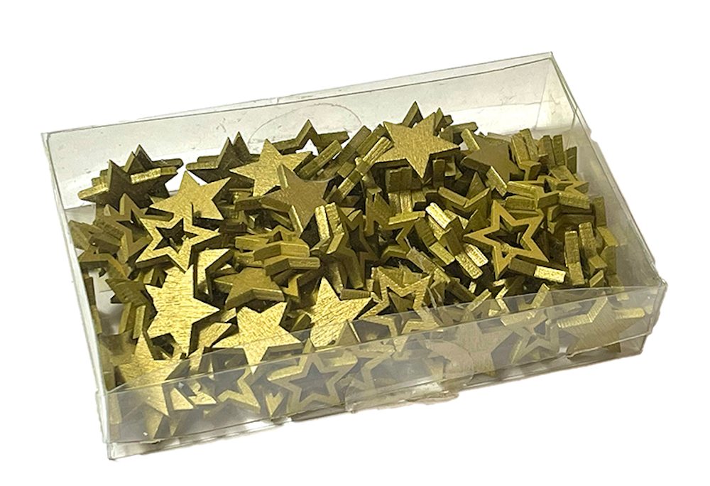 H-Erzmade Konfetti Mini-Holz-Sterne, gold glänzend 144 Stück | Partydekoration